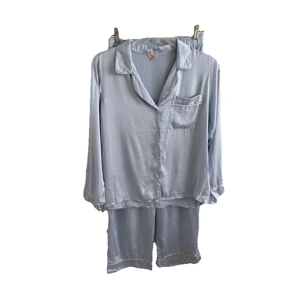 VGUC Eberjey Inez PJ Set 100% Washable Silk Long Set Pajamas Blue Small -$298 - Picture 1 of 12